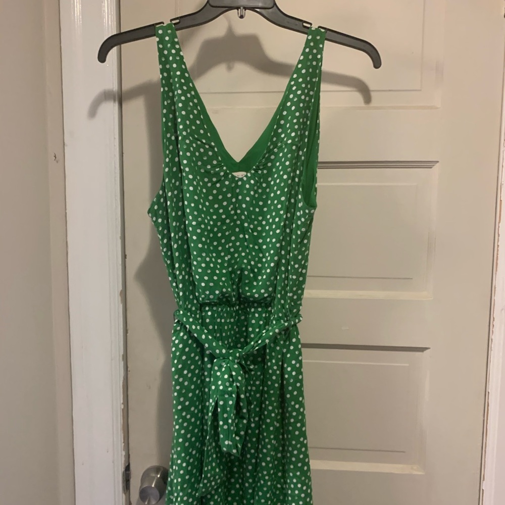 Green polka dot sleeveless dress
